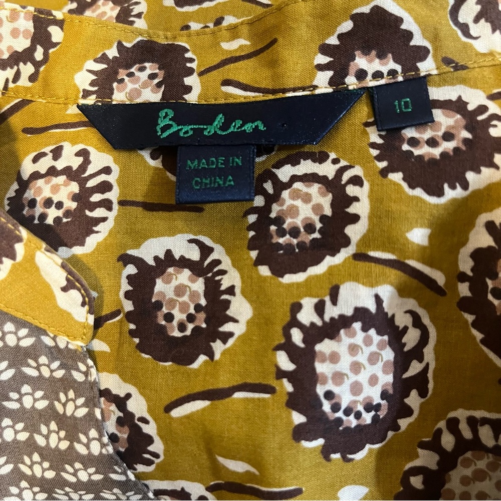 Boden Eliza Embroidered Bib Blouse Mustard Floral 100% Cotton Boho Block Print - Picture 10 of 10